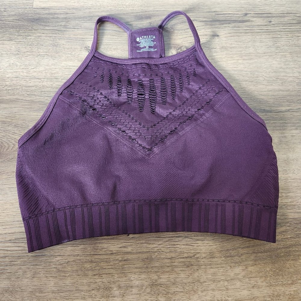 Athleta Halasana Macrame Bra-Auberge (Dark Purple)